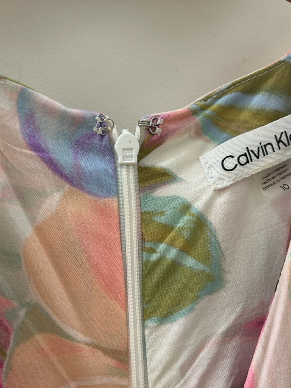 Calvin Klein Sleeveless Floral Maxi Dress in Pink, Lavender and Green - Picture 3 of 4